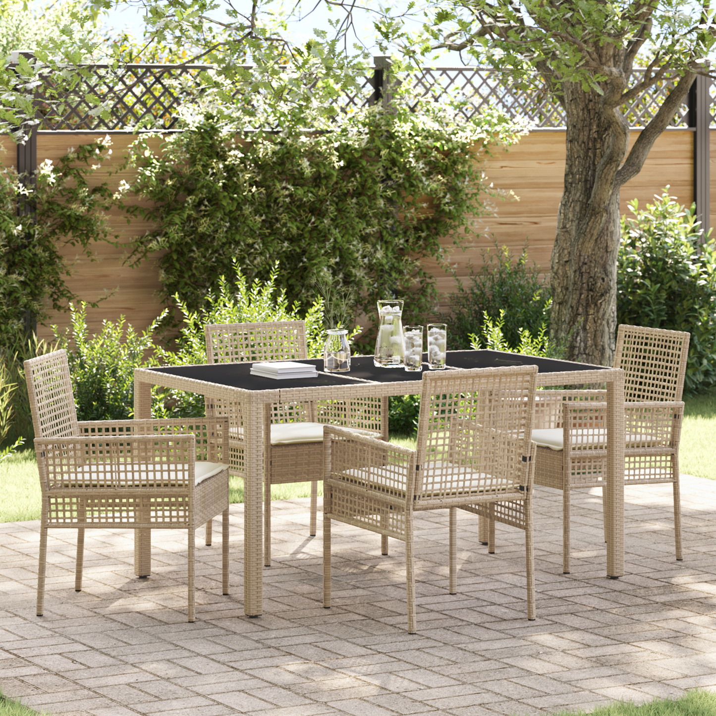 5-Delt Have Spisesæt Med Puder Beige Poly Rattan