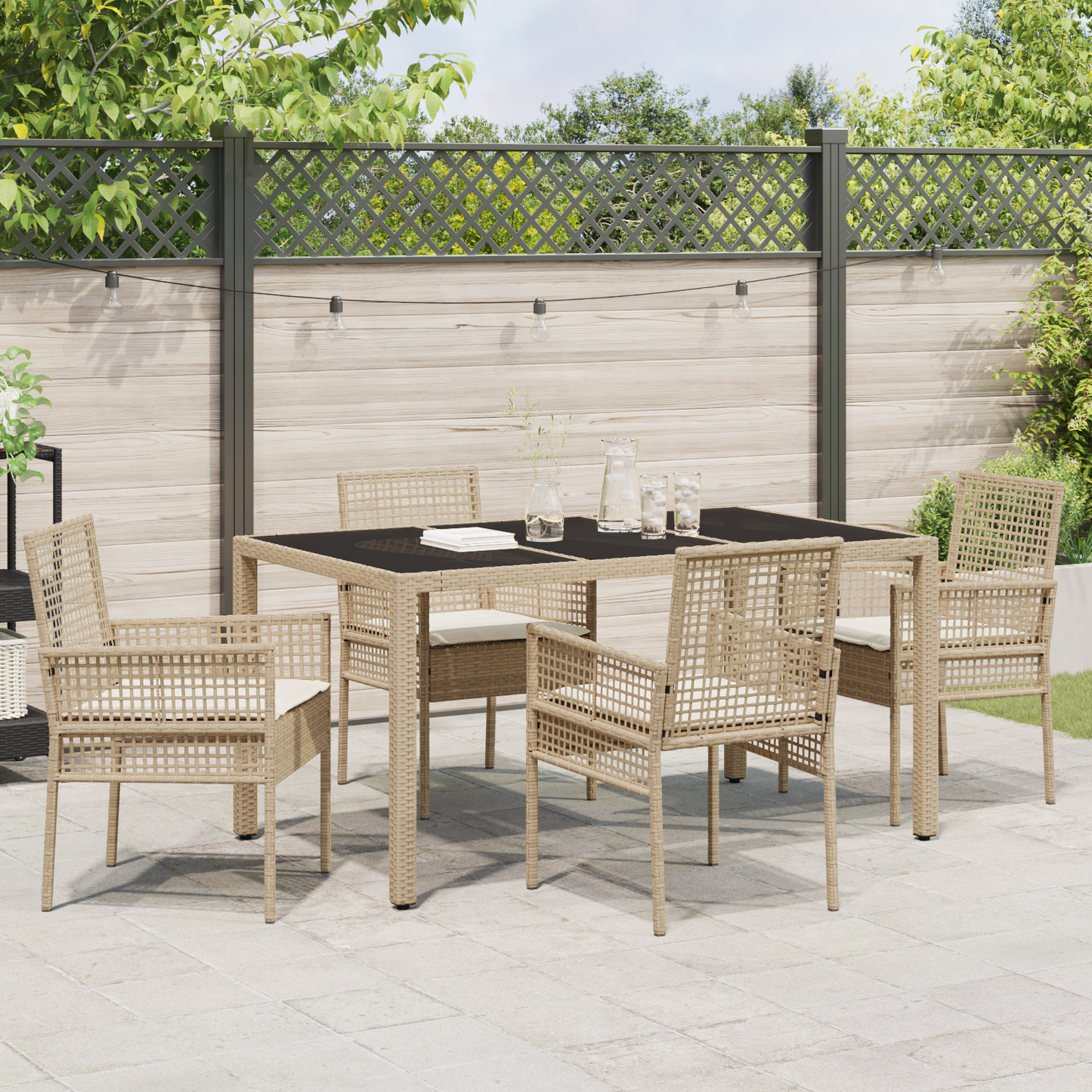 5-Delt Have Spisesæt Med Puder Beige Poly Rattan