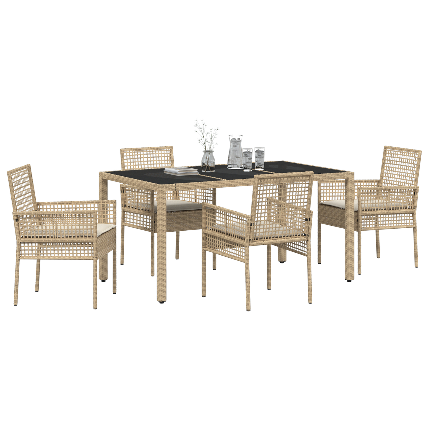 5-Delt Have Spisesæt Med Puder Beige Poly Rattan