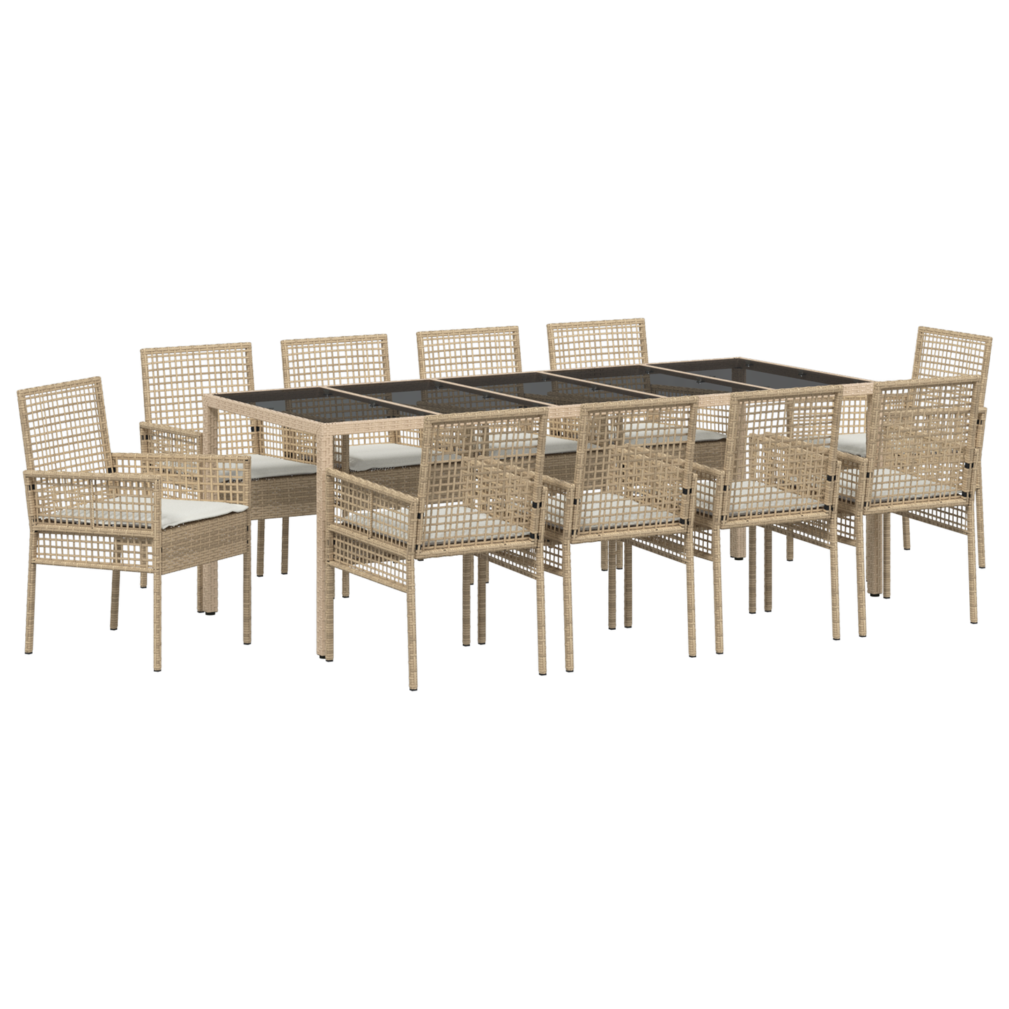 11 Piece Have Spisestue Sæt Med Puder Beige Poly Rattan