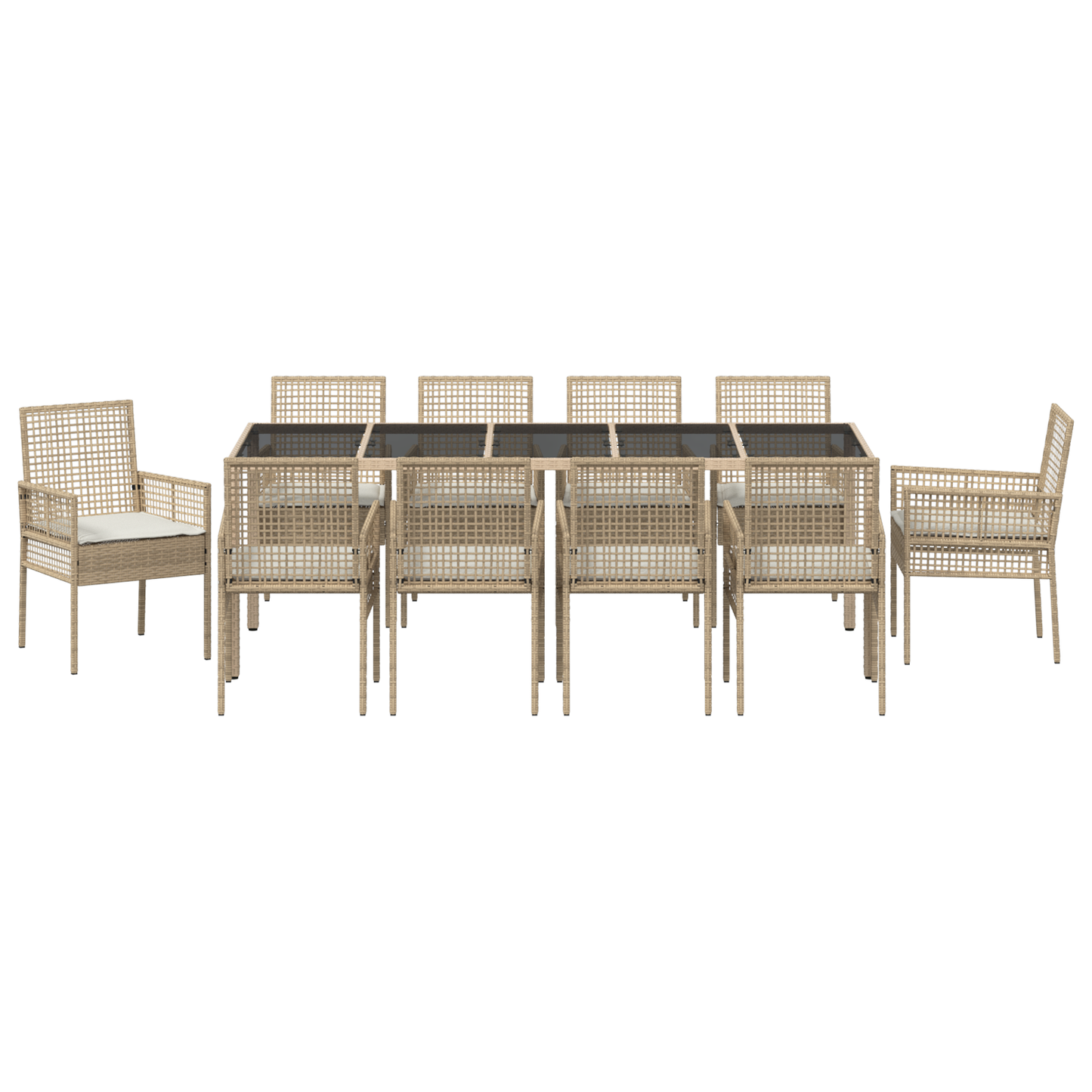 11 Piece Have Spisestue Sæt Med Puder Beige Poly Rattan