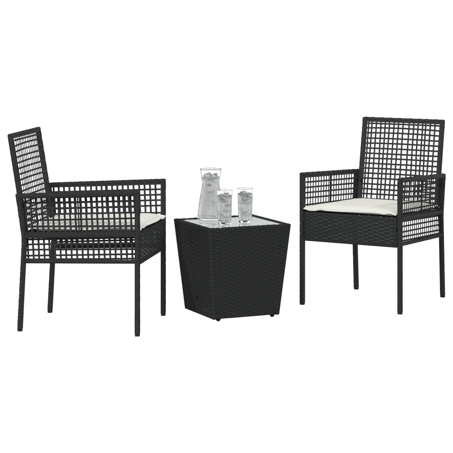 3-Delt Bistro Sæt Til Haven Med Puder Sort Poly Rattan