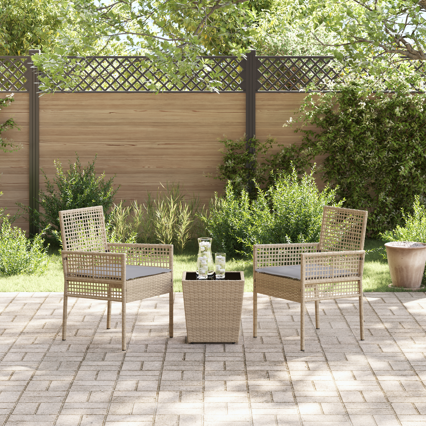 3-Delt Have Bistro Sæde Med Puder, Beige Poly Rattan