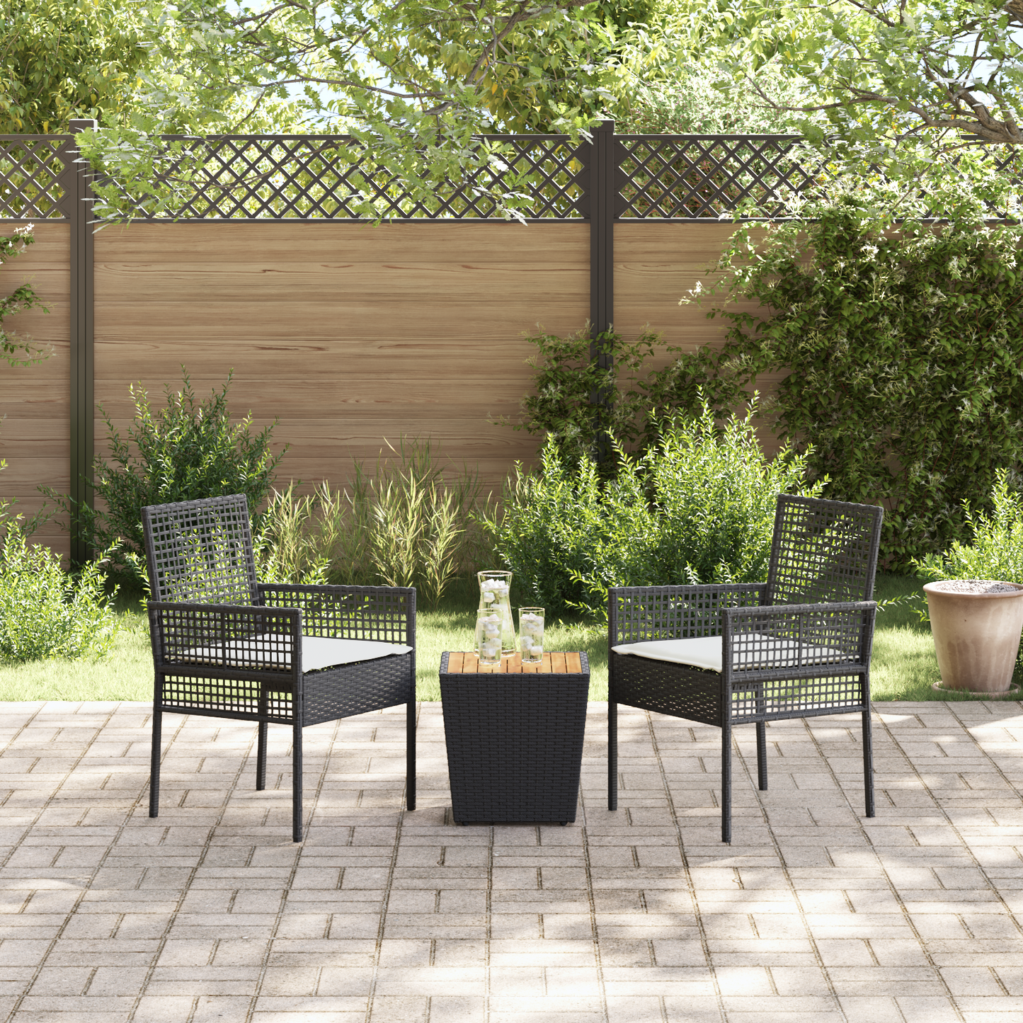 3-Delt Have Bistro Sæt Med Puder Sort Poly Rattan