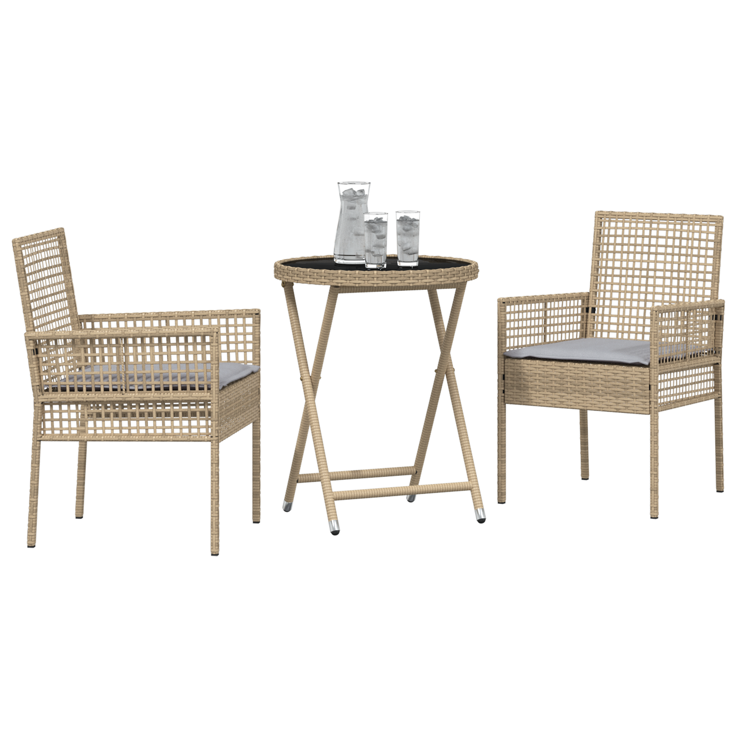 3-Delt Have Bistro Sæt Med Puder Beige Poly Rattan