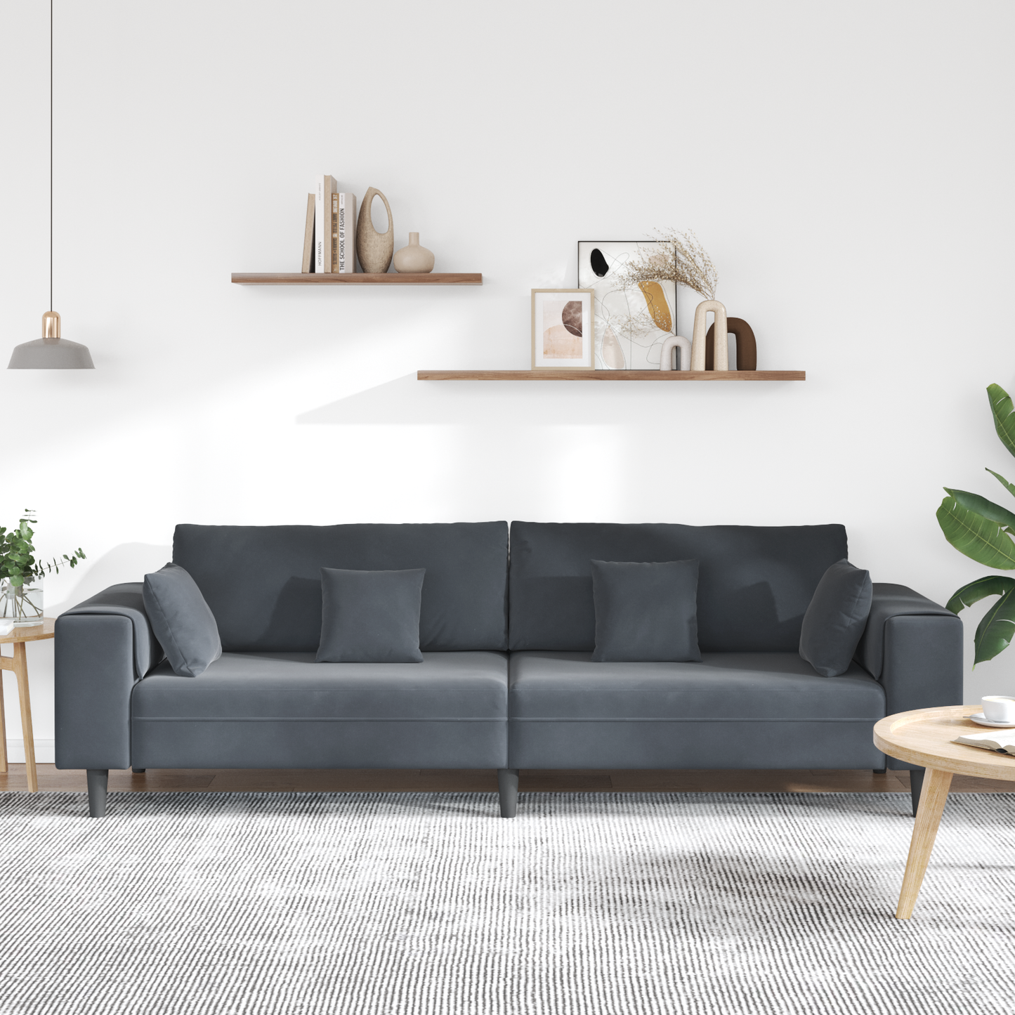 Fløjls Sofa med Pude med Pude Mørkegrå 208 Cm Fløjl - billede 3