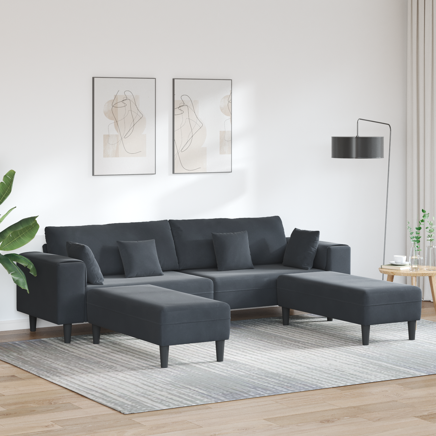 Fløjls Sofa med Pude med Pude 3 Pcs Mørkegrå 208 Cm Fløjl - hovedbillede