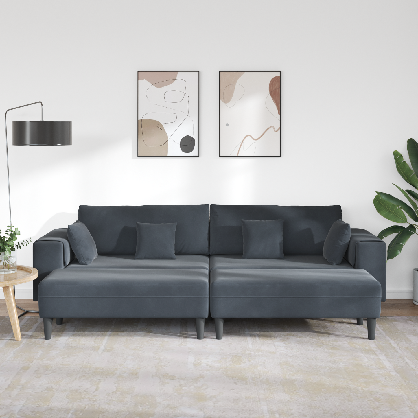 Fløjls Sofa med Pude med Pude 3 Pcs Mørkegrå 208 Cm Fløjl - billede 3