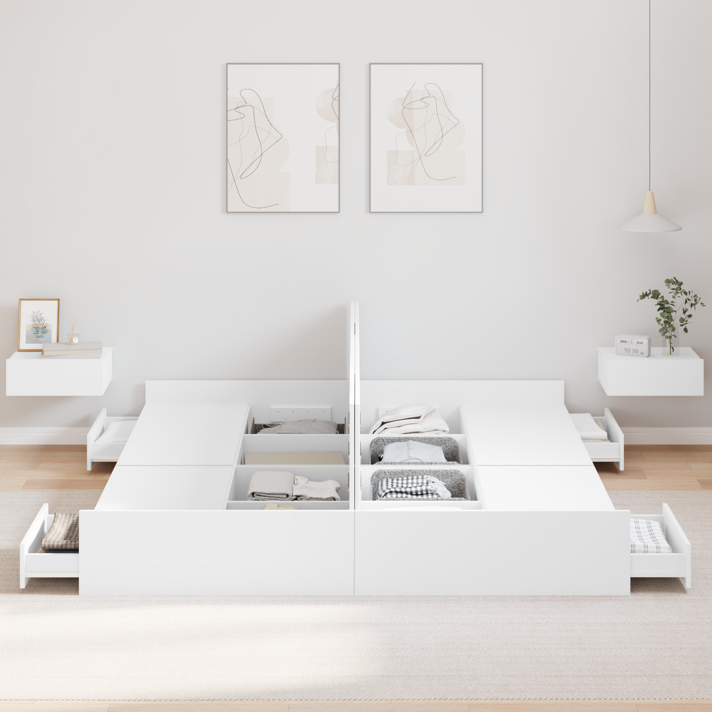 Seng med Opbevaring med Skuffe med Hovedgærde med Opbevaring Hvid 200 X 200 Cm - billede 4