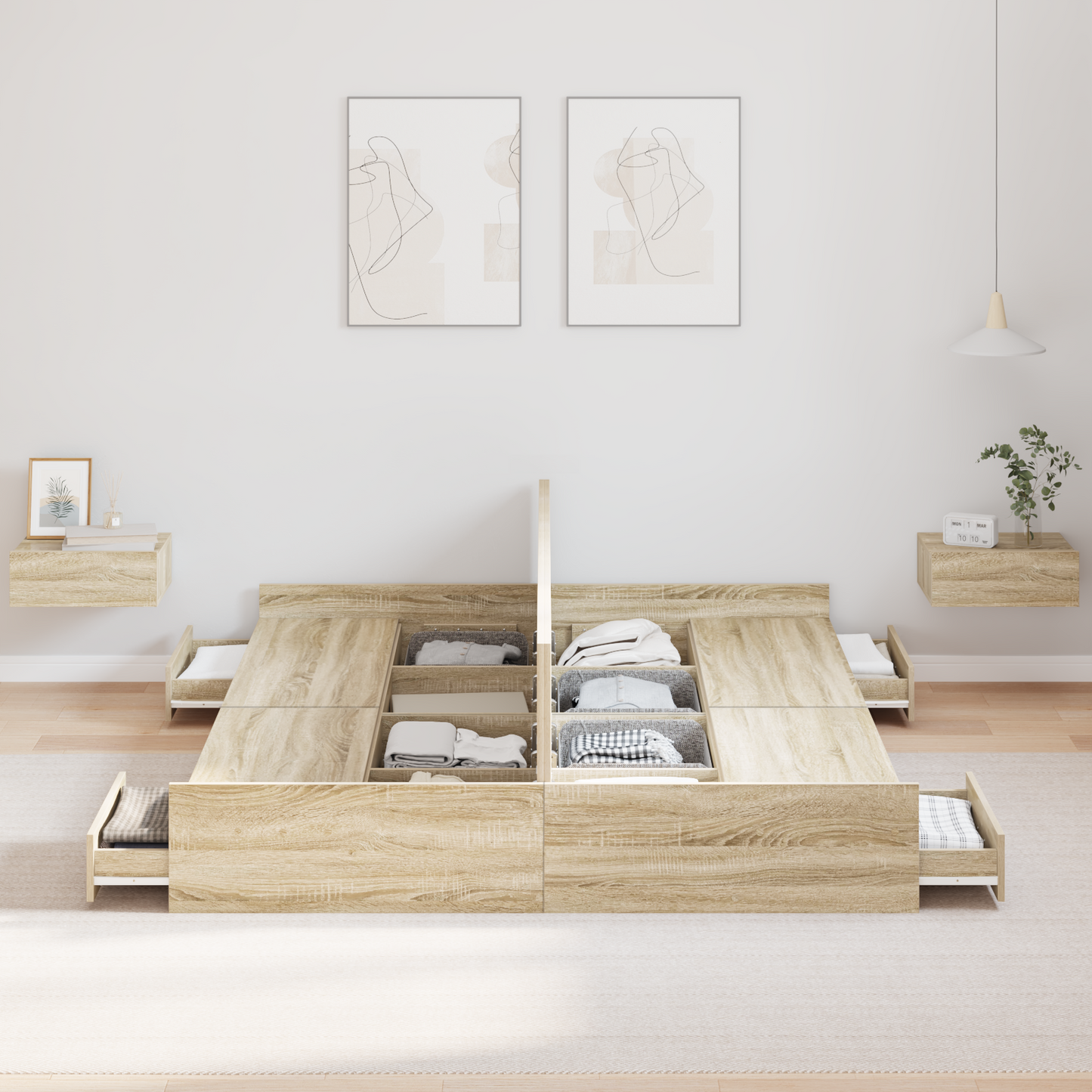 Seng med Opbevaring med Skuffe Sonoma-eg 140 X 190 Cm Melamin - billede 4