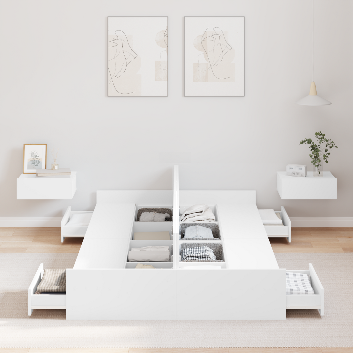 Seng med Opbevaring Hvid 120 X 190 Cm Melaminbelagt Træ - billede 4
