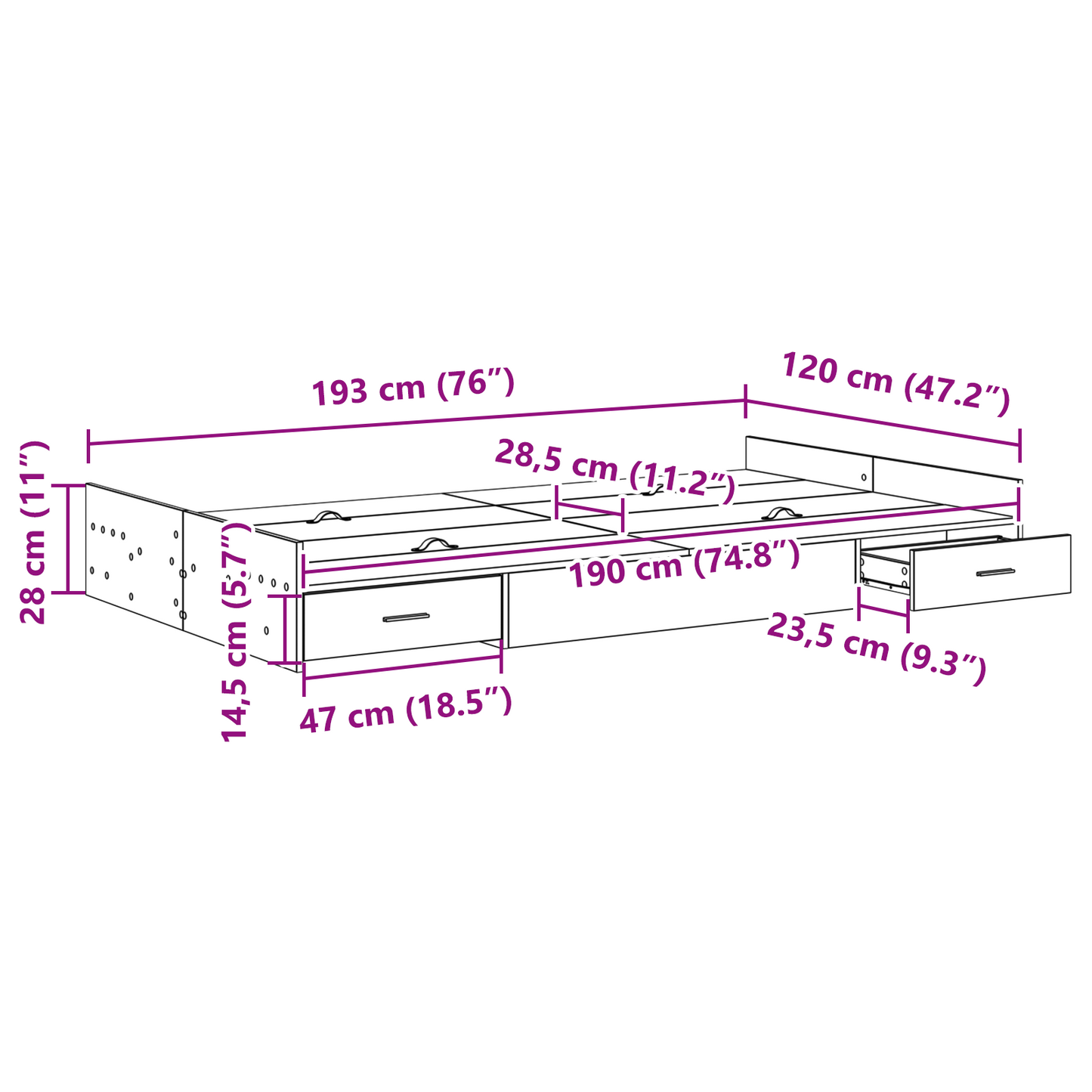 Seng med Opbevaring Hvid 120 X 190 Cm Melaminbelagt Træ - billede 10