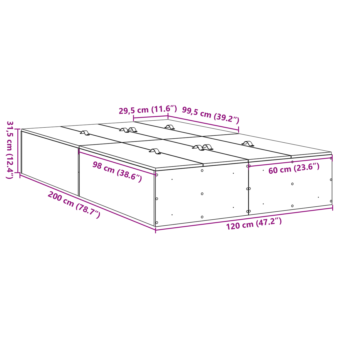 Sengestel Med Opbevaring Sort Eg 120 X 200 Cm Konstrueret Træ
