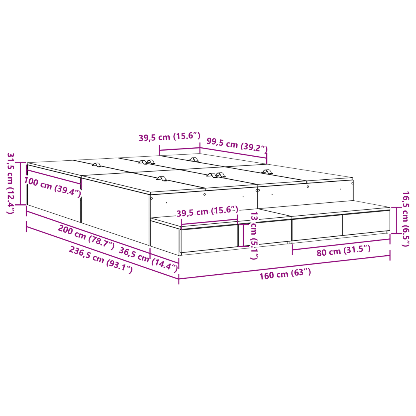 Opbevarings Sengramme Hvid 160x200 Cm - billede 12