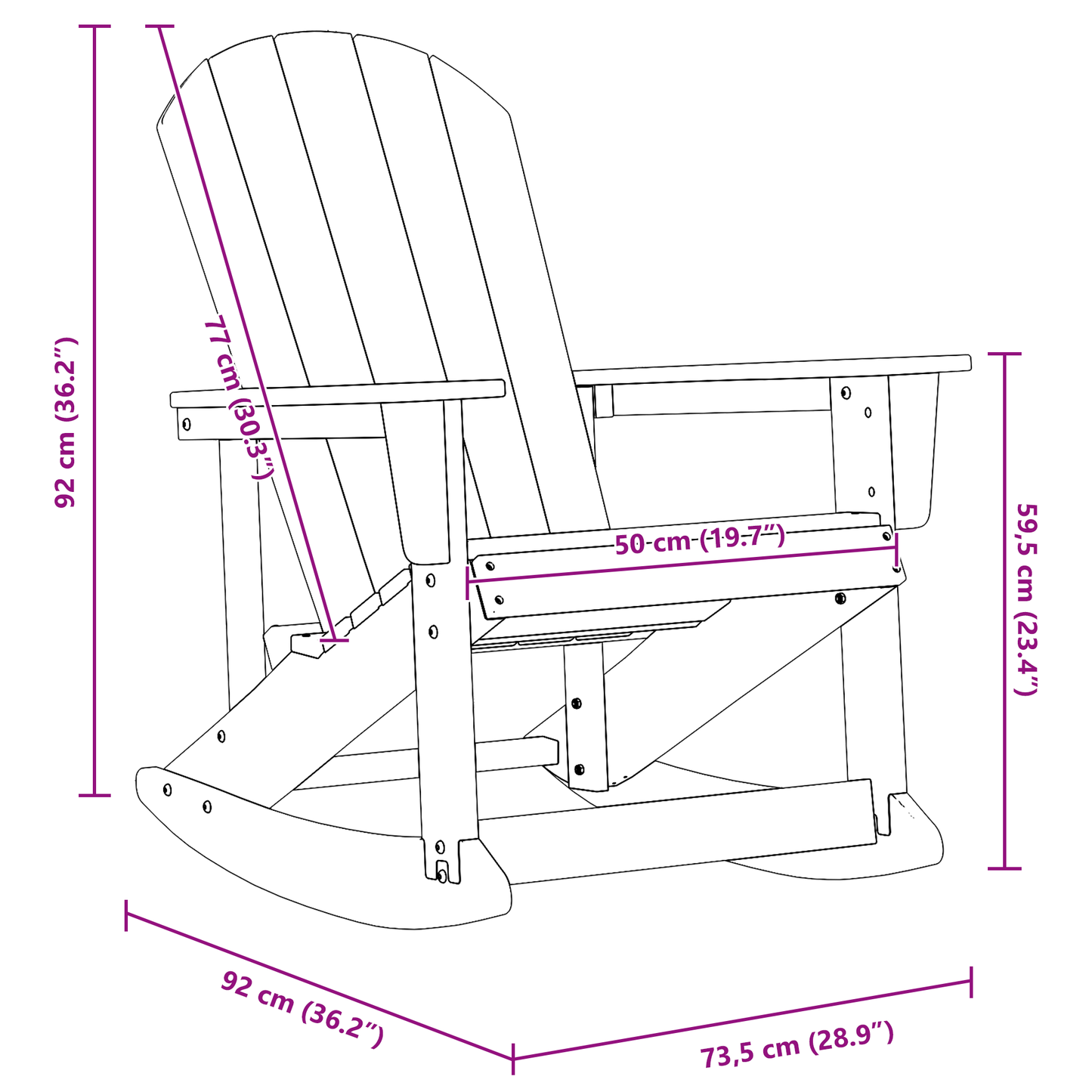 Adirondack Gyngestole 2 Pcs Sort 73,5 X 92 X 90 Cm Hdpe - billede 10