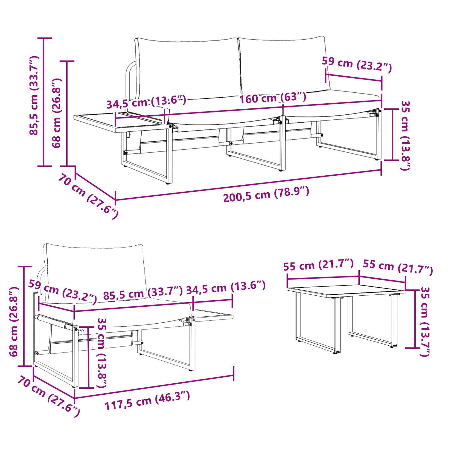 3-Delt Have-Sofa Sæt Med Taupe Hynder