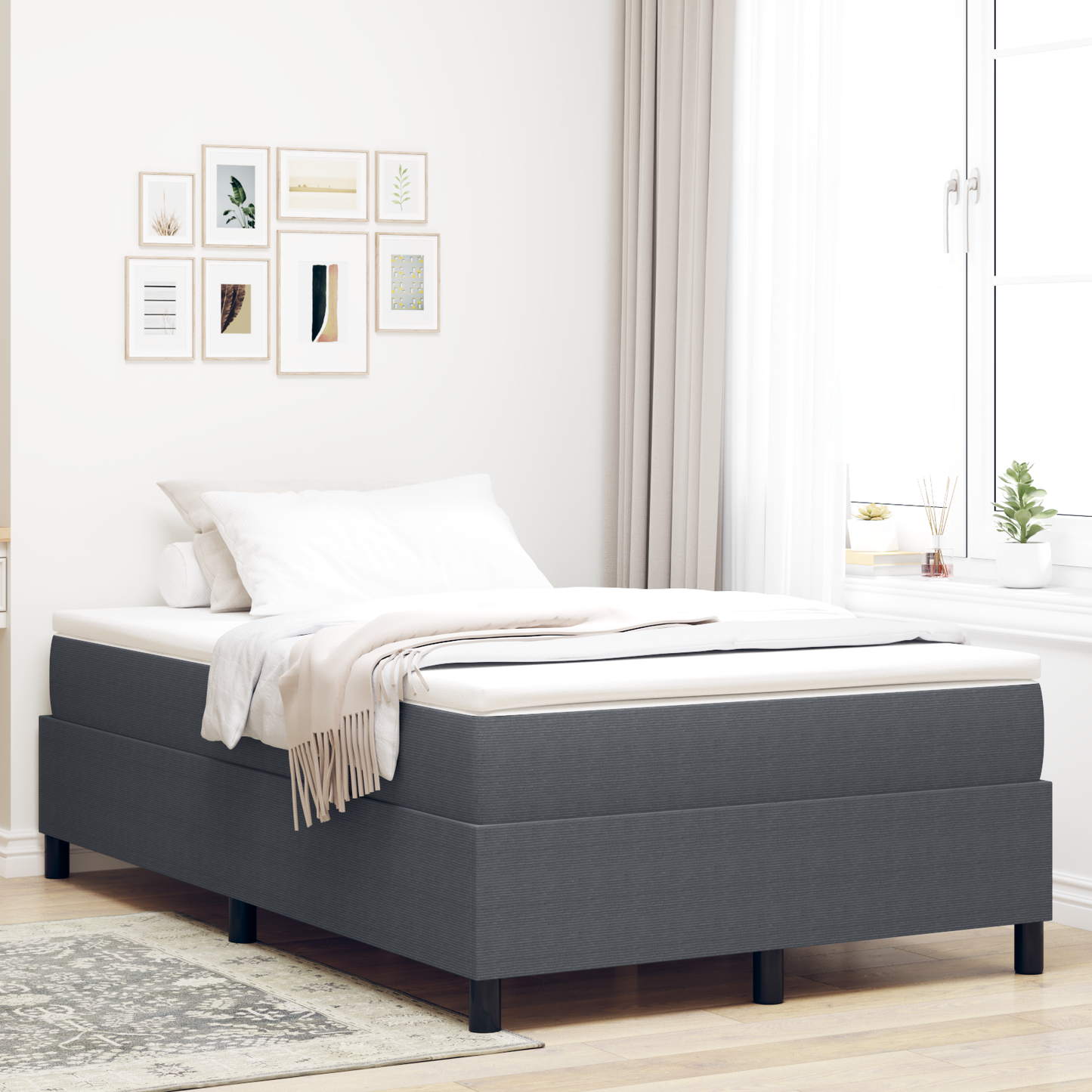 Box Spring Seng Mørkegrå 120 X 200 Cm Corduroy Stof