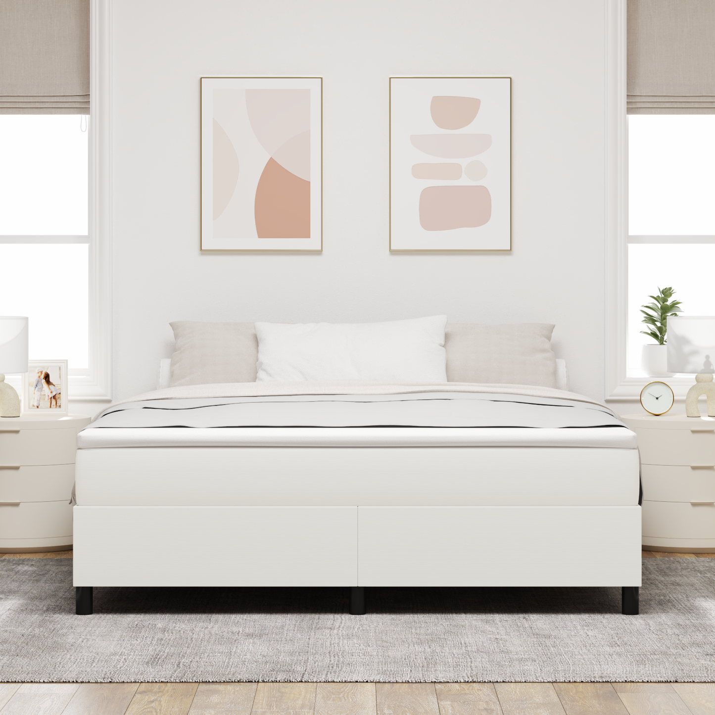 Box Spring Seng Creme 180 X 200 Cm Corduroy Stof