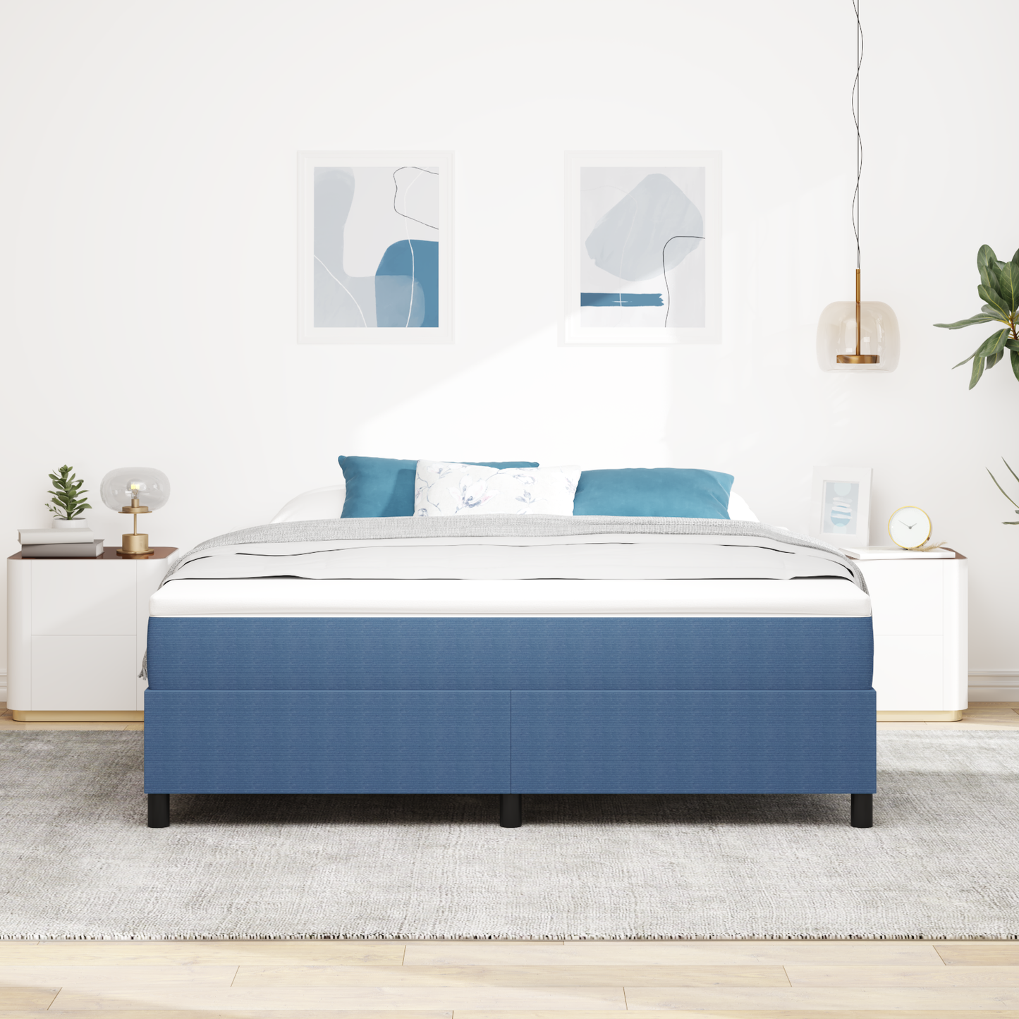 Box Spring Seng Blå 180 X 200 Cm Corduroy Stof