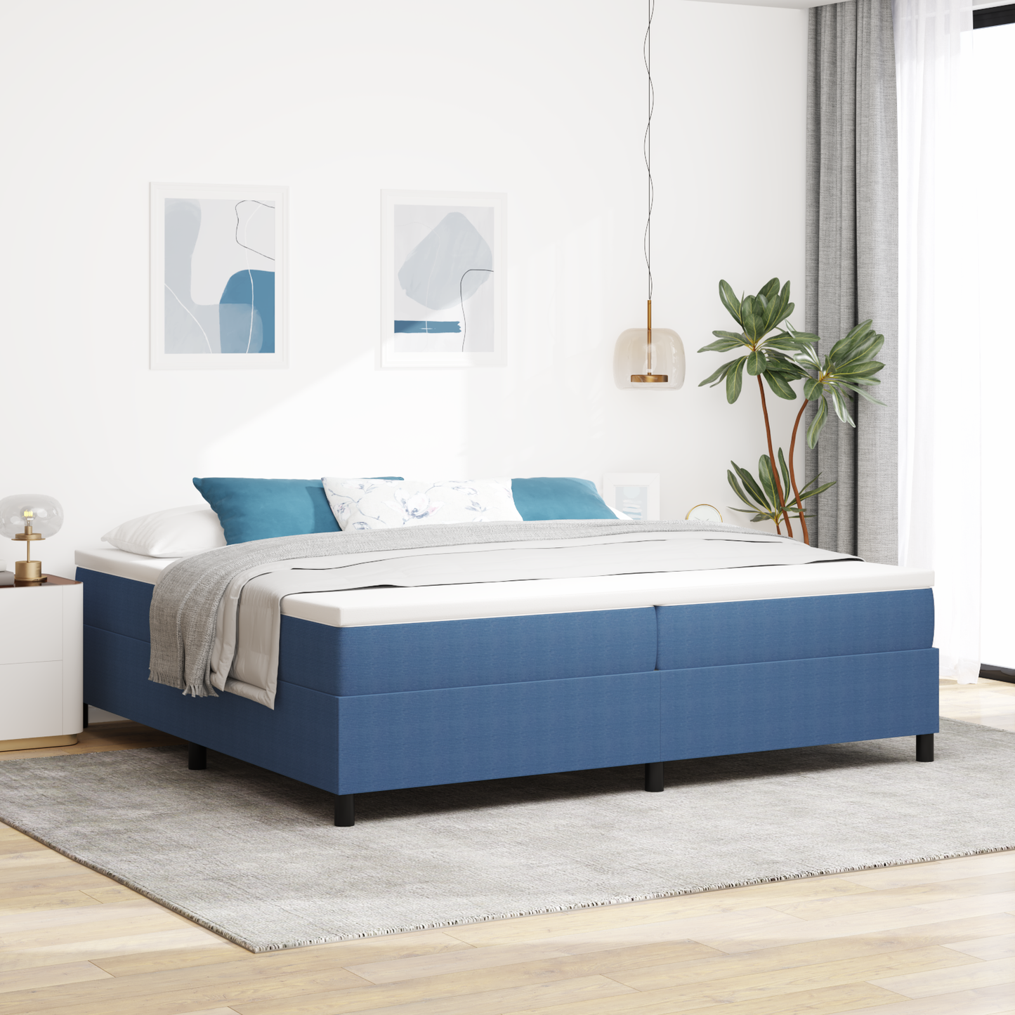 Box Spring Seng Blå 200 X 200 Cm Corduroy Stof