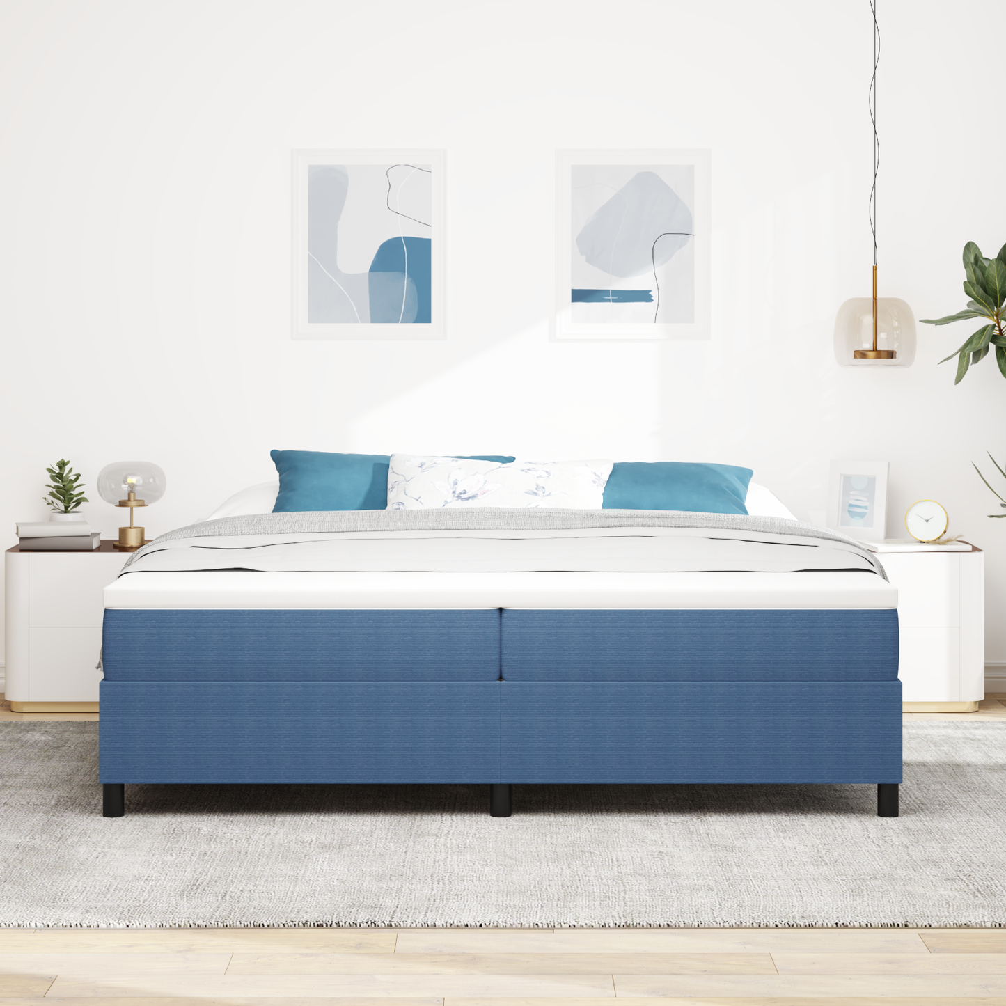 Box Spring Seng Blå 200 X 200 Cm Corduroy Stof
