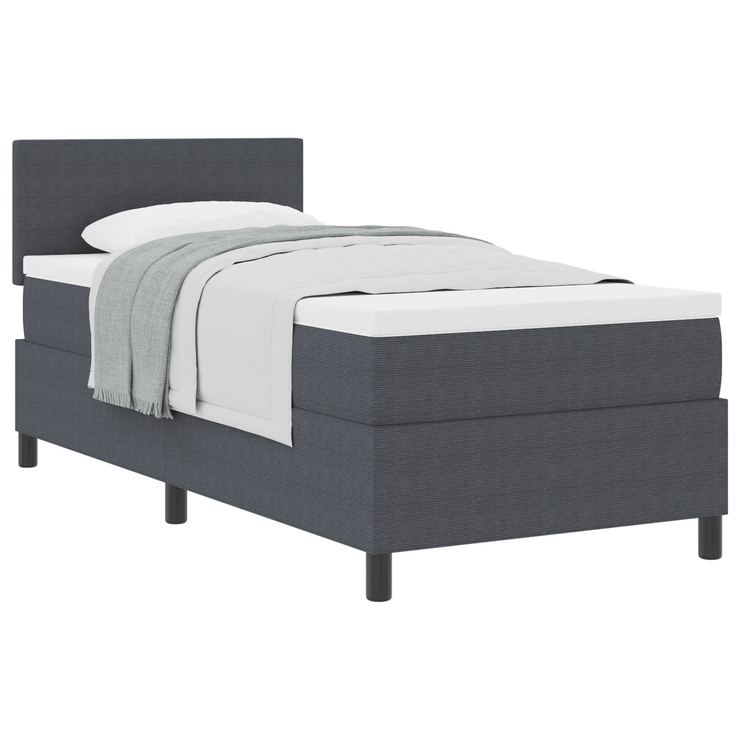 Box Spring Seng med Madras Mørkegrå 90x200 Cm Corduroy Stof - billede 3