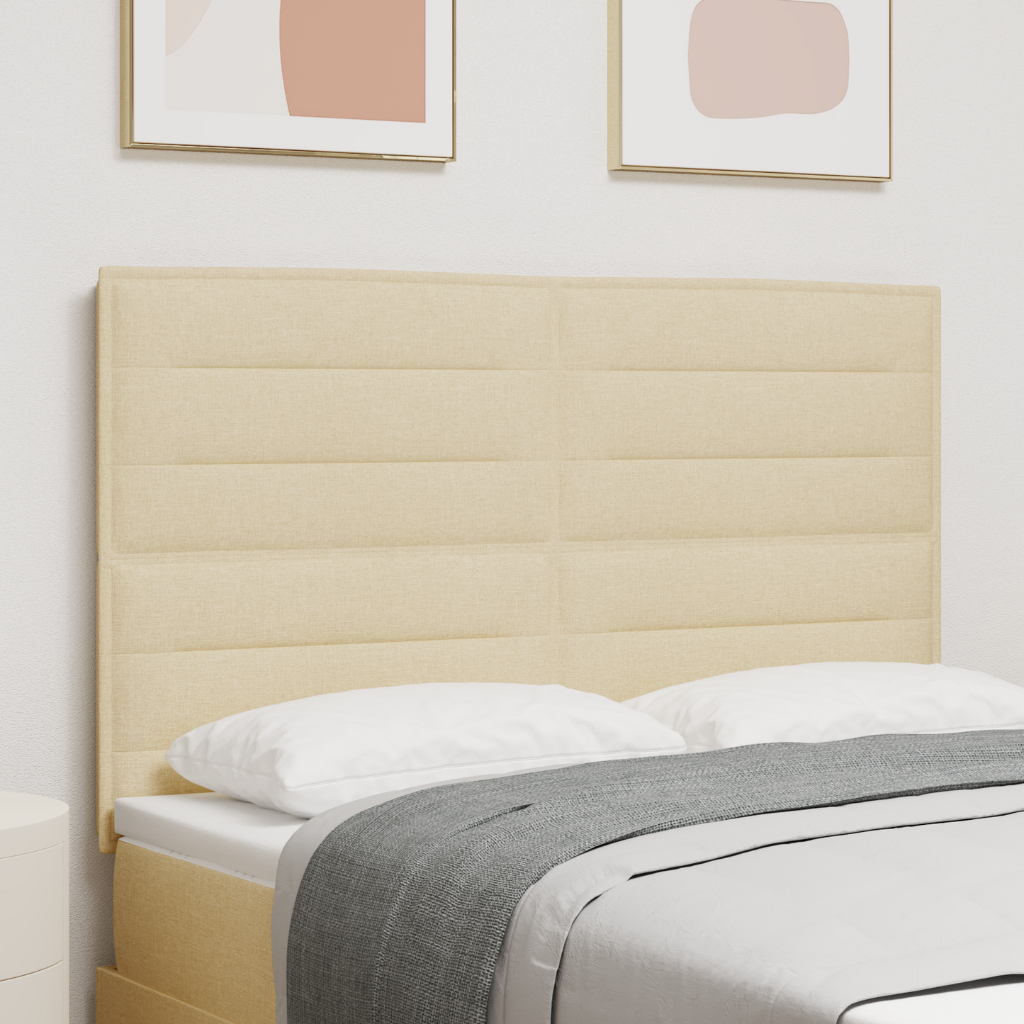 Sengegavl Linjer Design Creme 160 Cm Stof