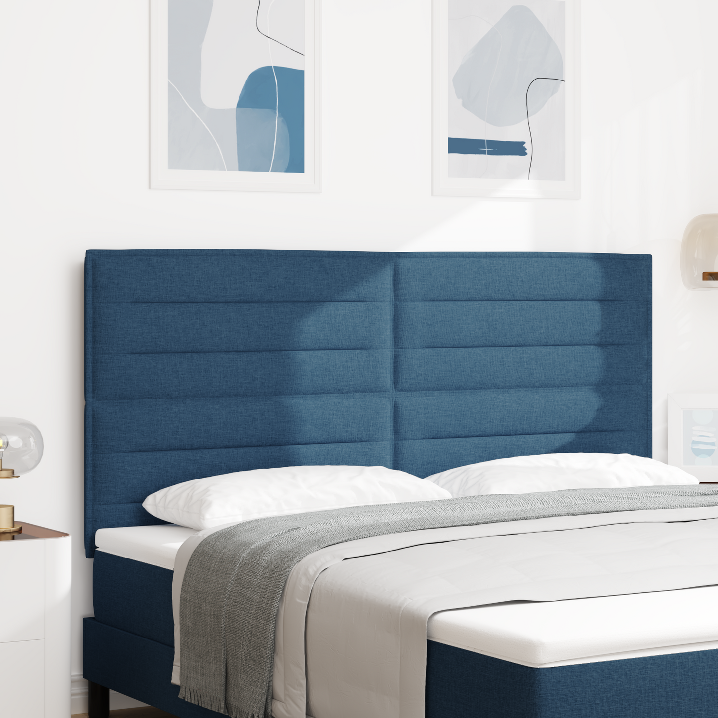 Sengegavl Linjer Design Blå 180 Cm Stof
