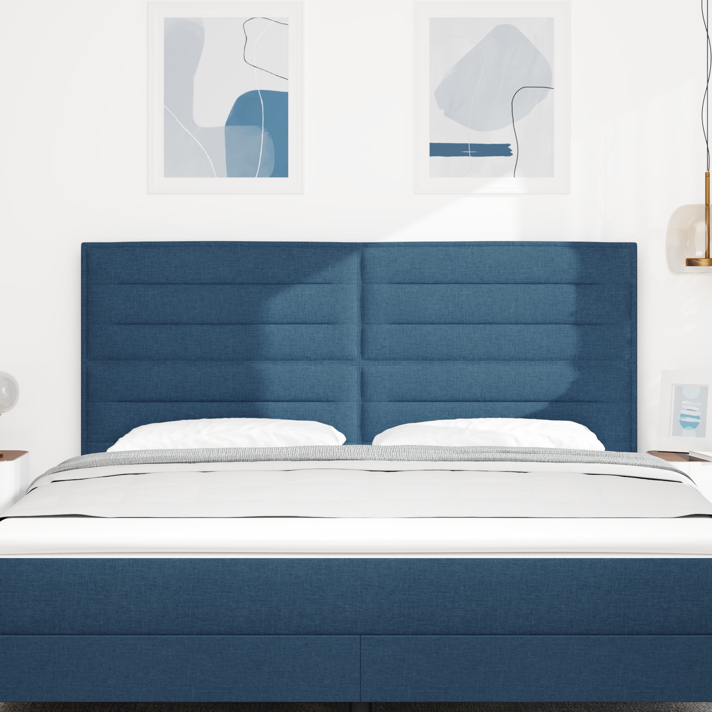 Sengegavl Linjer Design Blå 180 Cm Stof