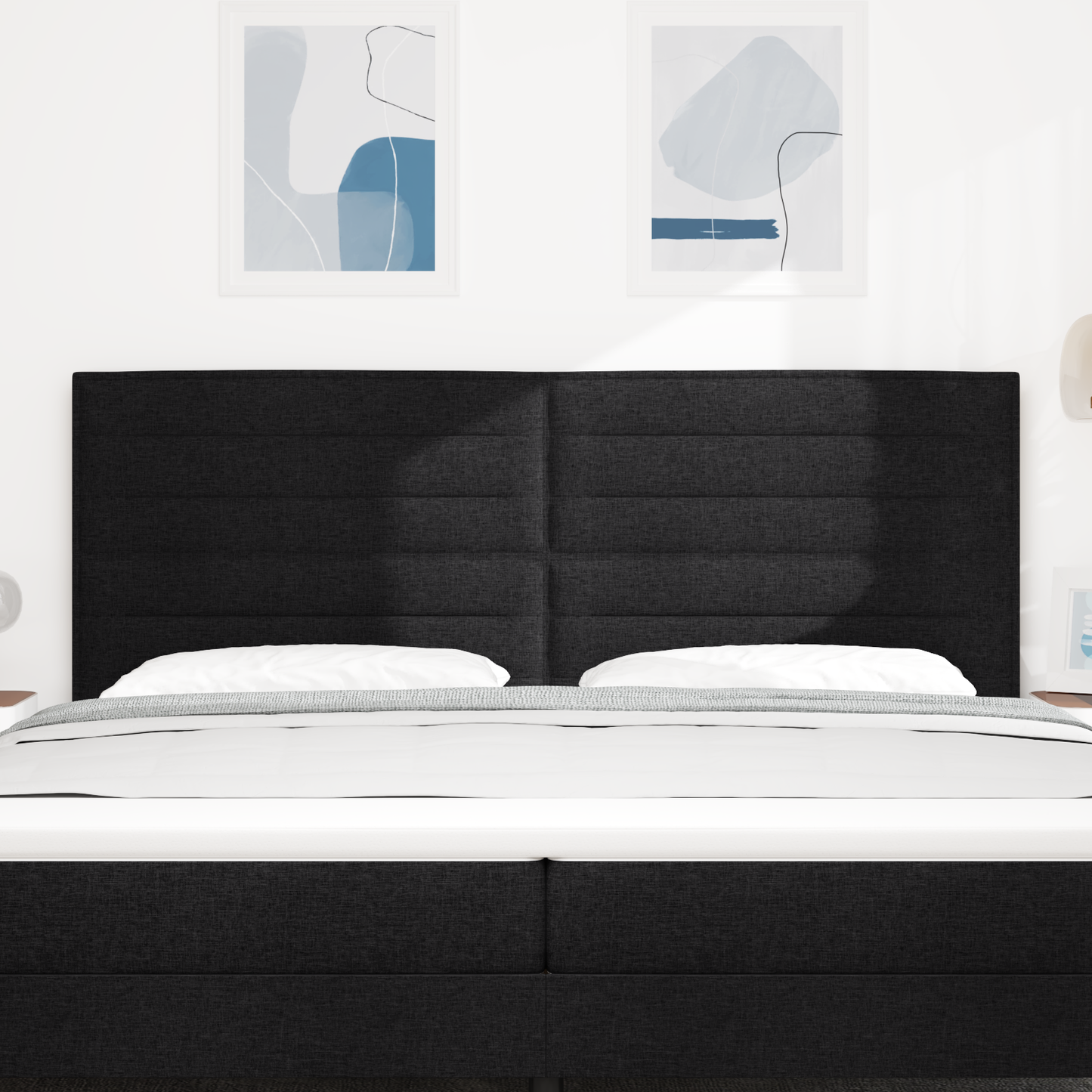 Sengegavl Linjer Design Sort 200 Cm Stof