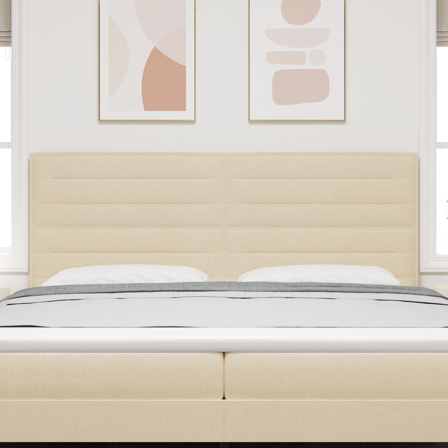 Sengegavl Linjer Design Creme 200 Cm Stof