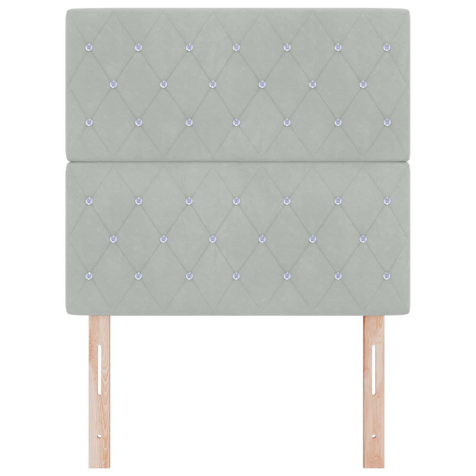 Sengegavl med Krystalknap, Tufted i Lysegrå Velvet, 100 Cm - billede 4