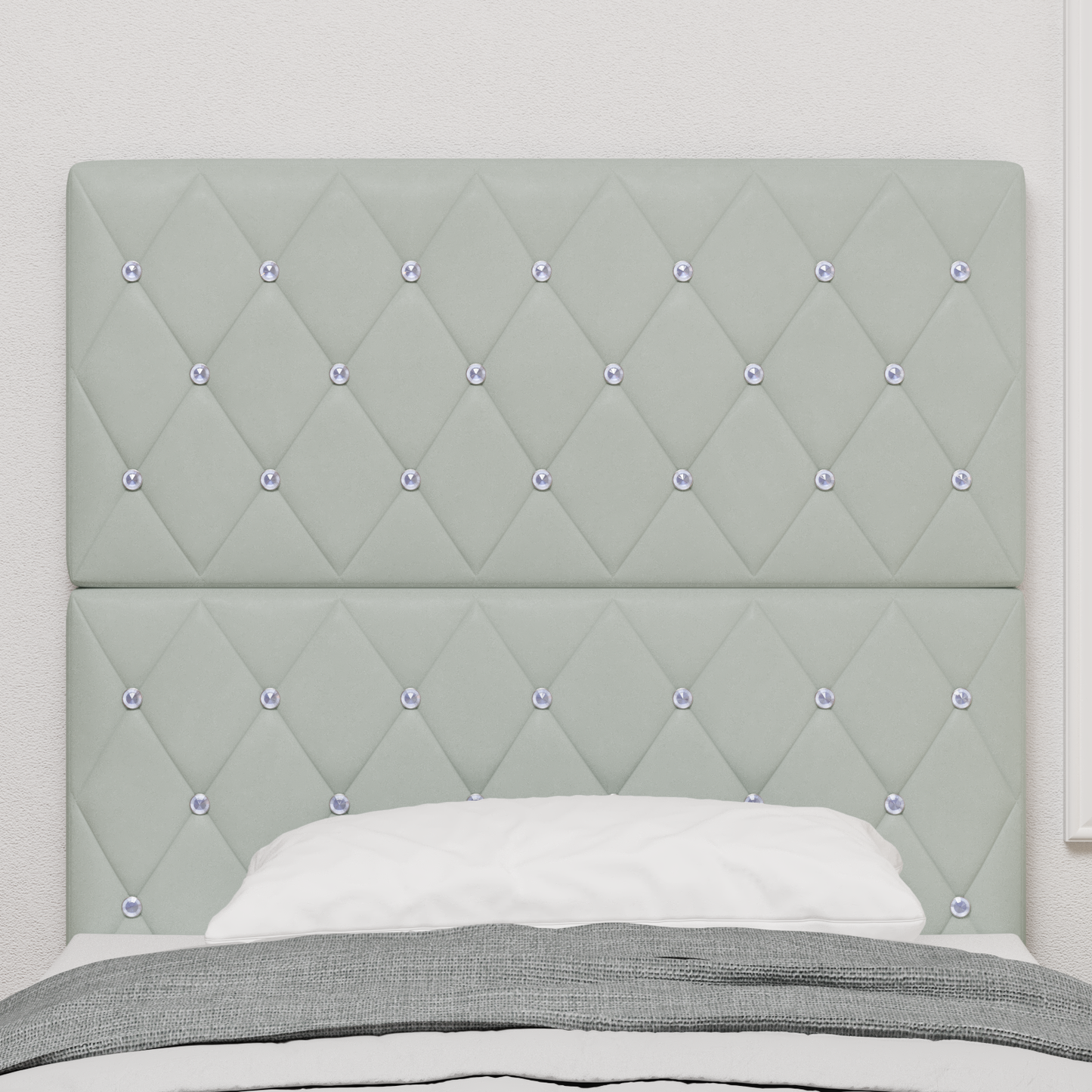 Sengegavl med Krystalknap, Tufted i Lysegrå Velvet, 100 Cm - billede 3
