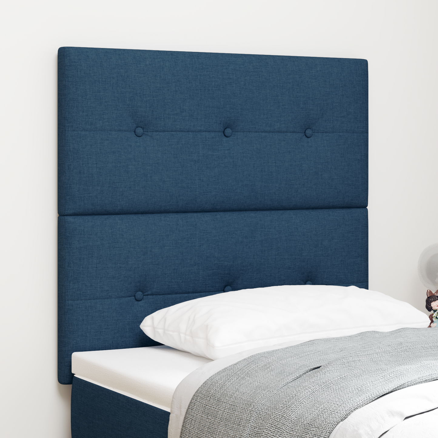 Sengegavl Med Knap-Detalje Blå 90 Cm Stof