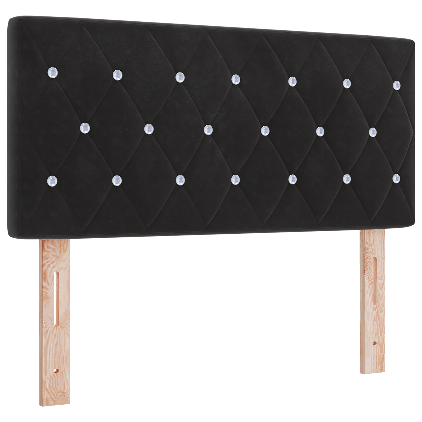 Led Hovedgærde med Krystal Knapper, Pufsort 90 Cm, Velvet - billede 2
