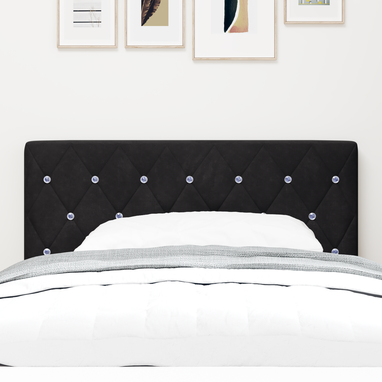 Led Hovedgærde med Krystal Knapper, Pufsort 90 Cm, Velvet - billede 4