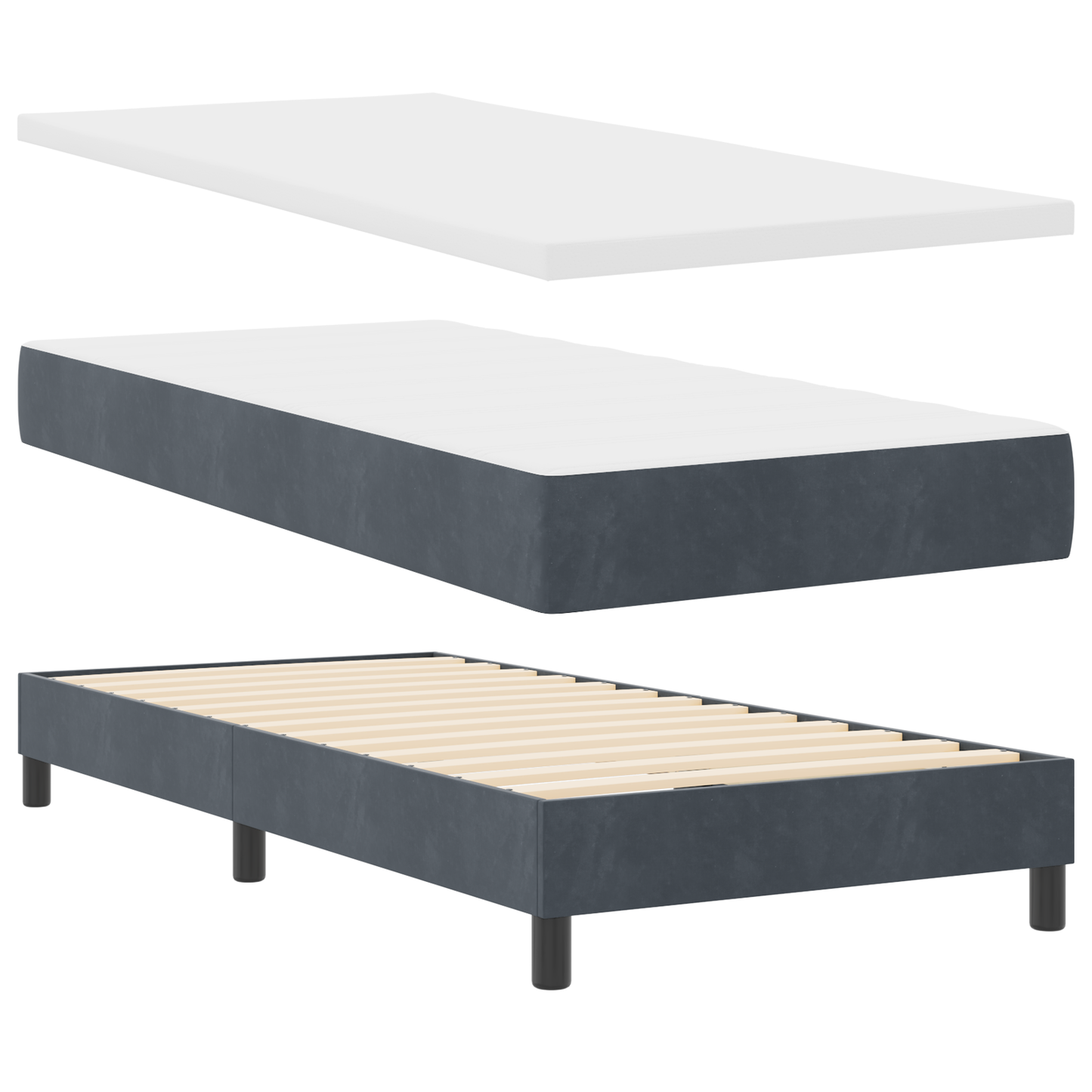 Boxspring Seng Med Madras Mørkegrå Enkelt Fløjl