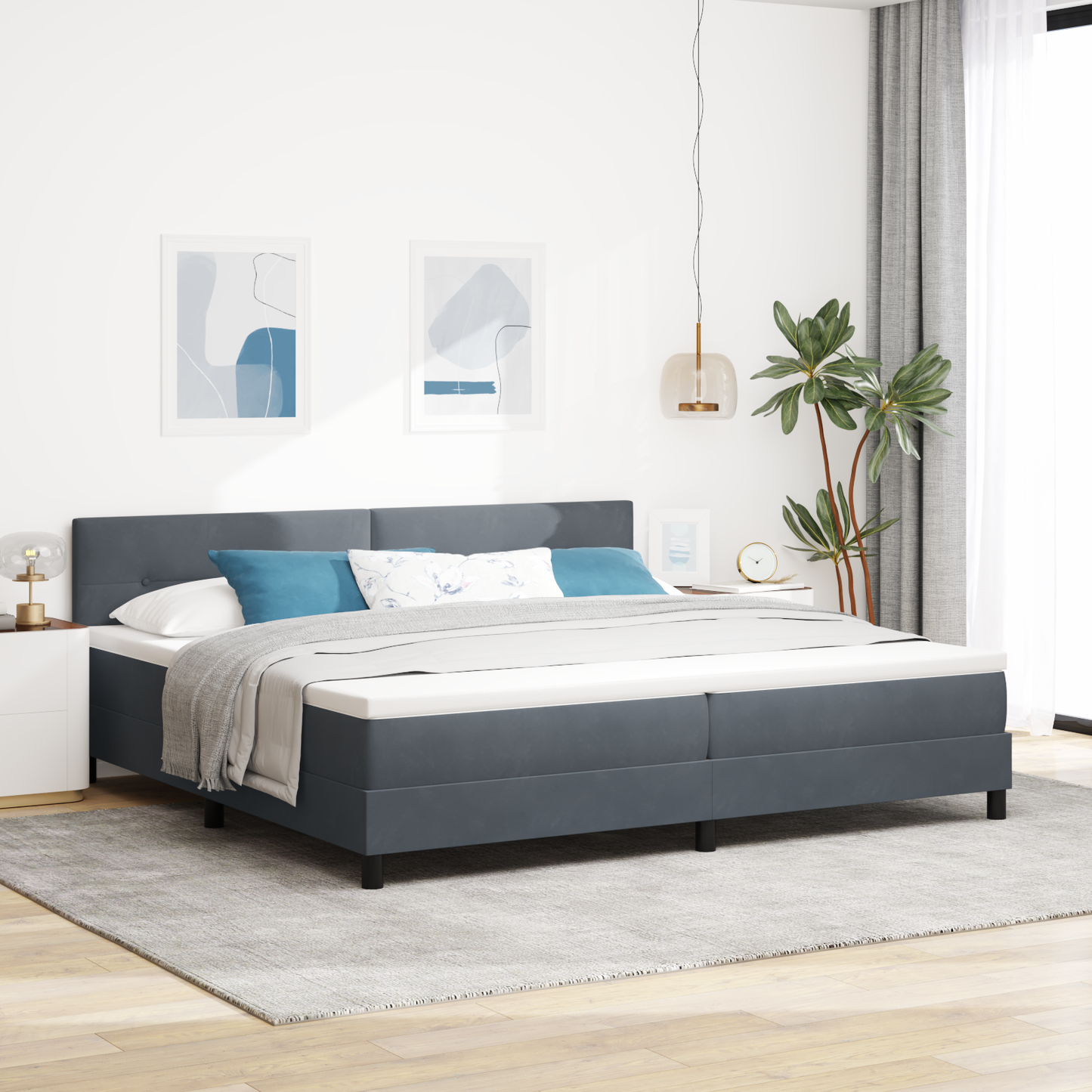 Boxmadras Seng Med Madras Med Madras Mørkegrå 200 X 200 Cm Stof