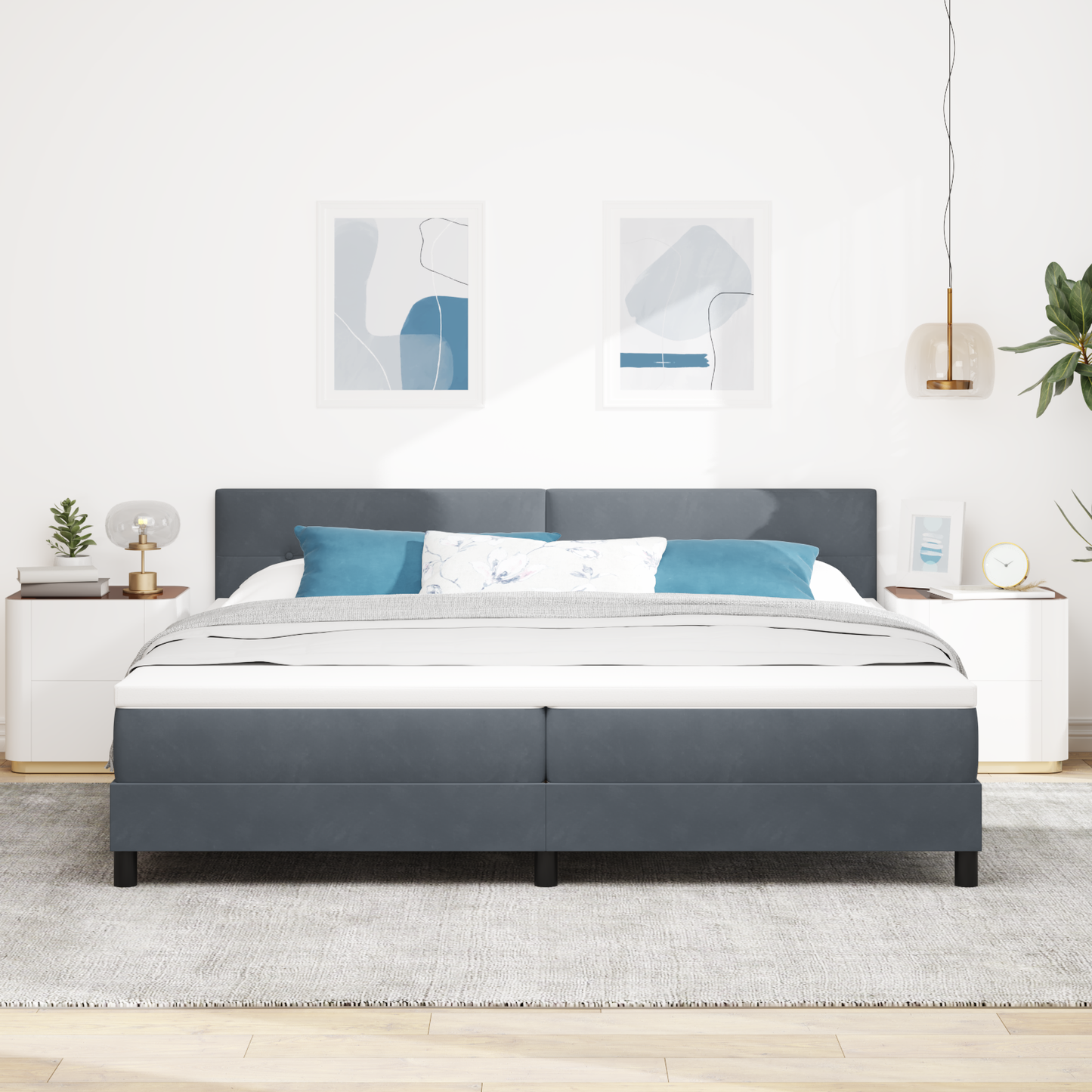 Boxmadras Seng Med Madras Med Madras Mørkegrå 200 X 200 Cm Stof