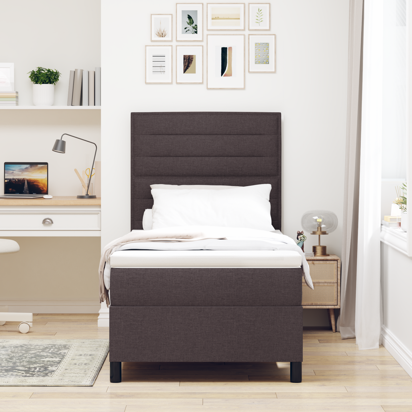 Box Spring Seng Med Madras Mørkebrun 90 X 200 Cm Stof