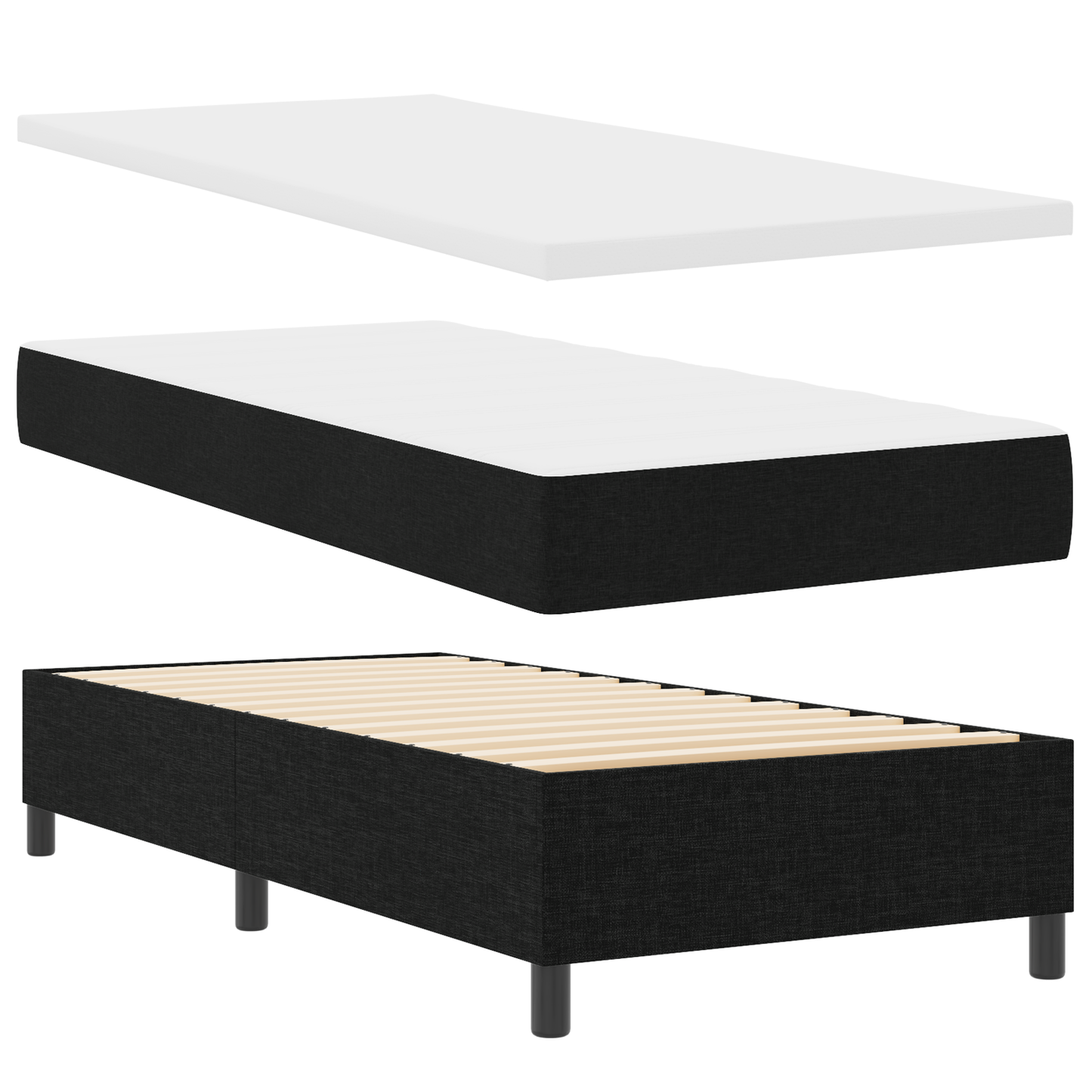 Box Spring Seng Med Madras Sort 100 X 200 Cm Stof