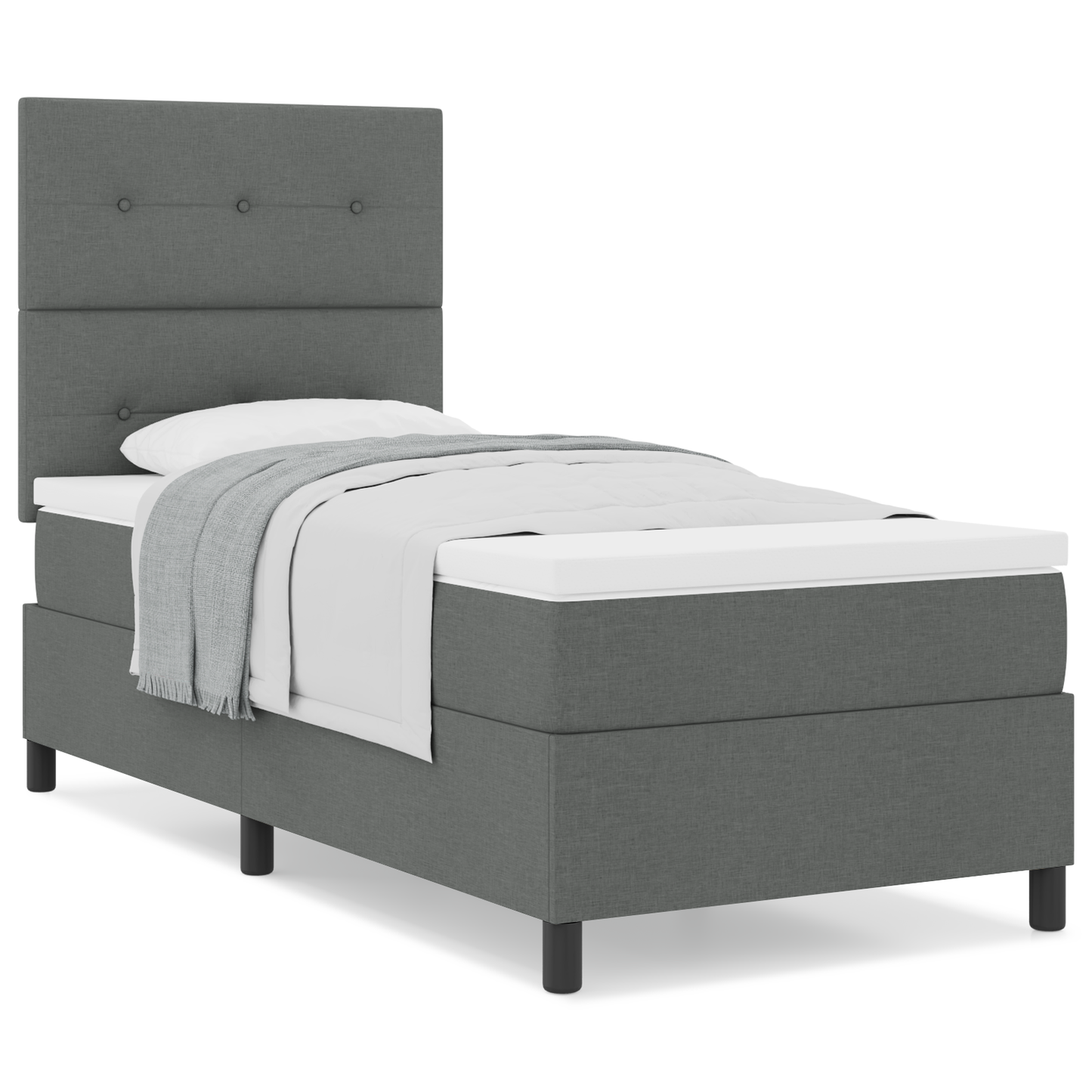 Box Spring Seng Med Madras Mørkegrå 100 X 200 Cm Stof