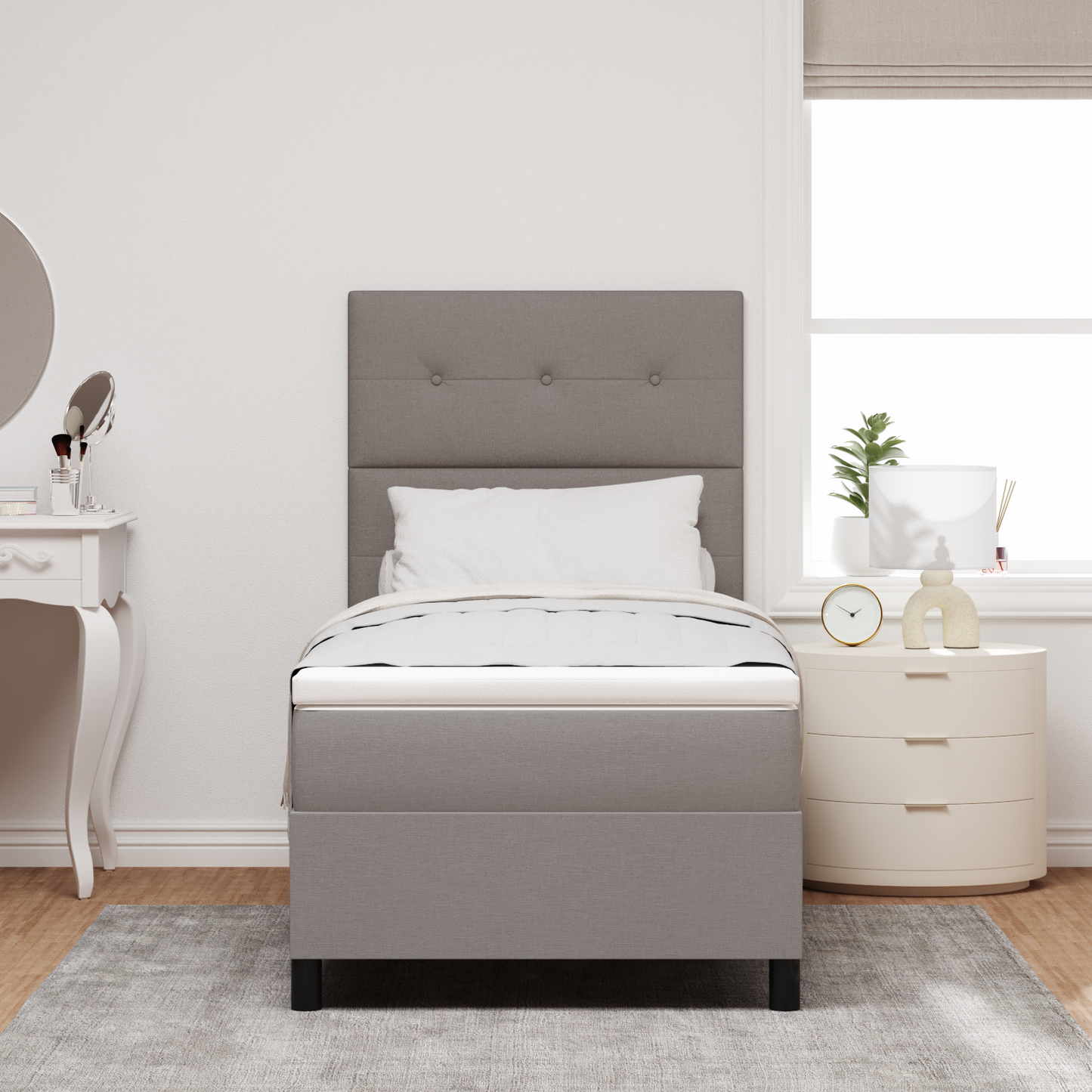 Box Spring Seng Med Madras Gråbrun 100 X 200 Cm Stof