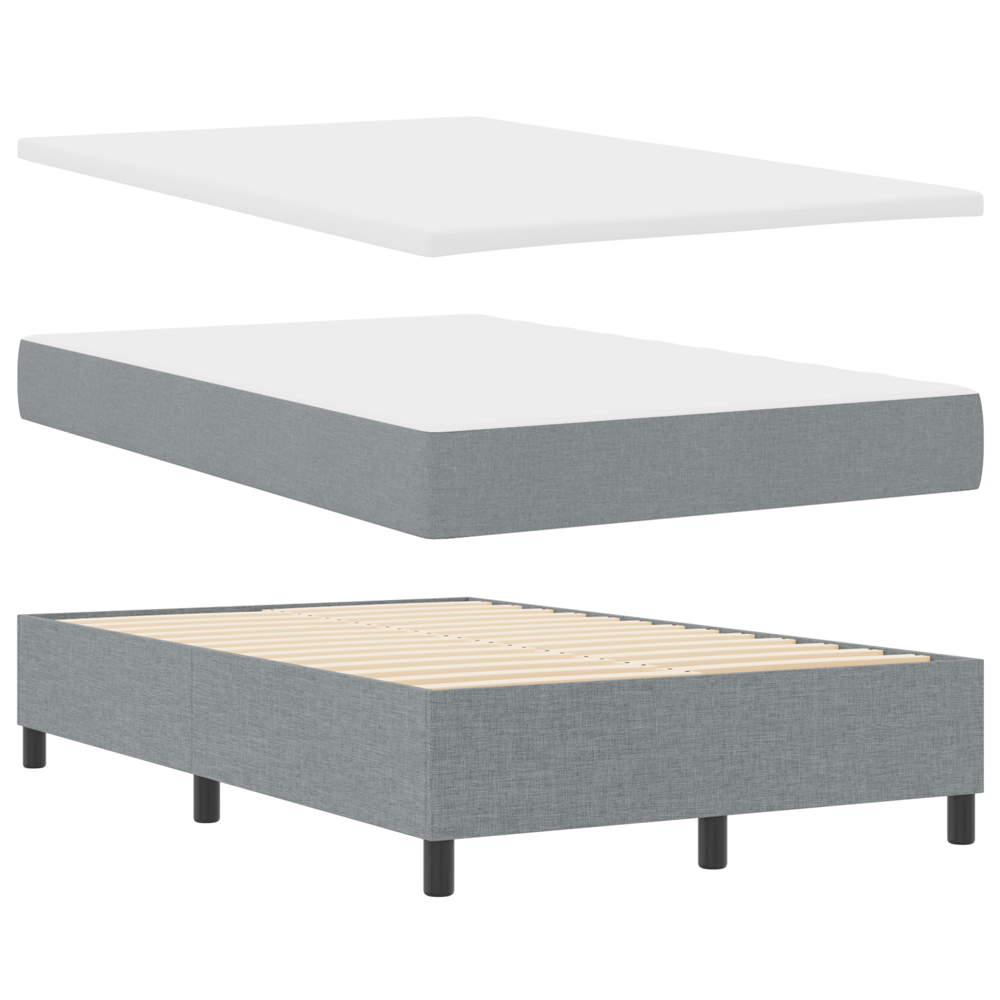 Box Spring Seng Med Madras Lysegrå 120X200 Cm Stof