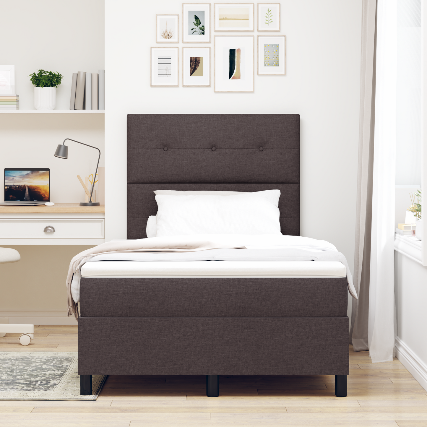 Box Spring Seng Med Madras Mørkebrun 120 X 200 Cm Stof