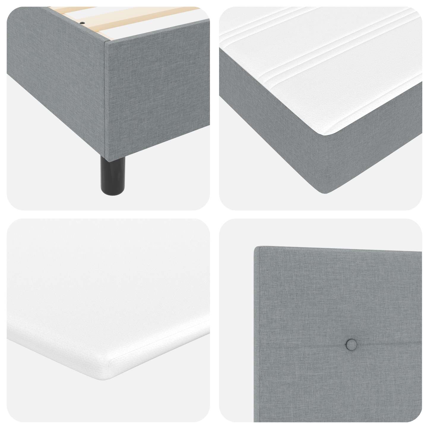 Box Spring Seng Med Madras Lys Grå 200X200 Cm Stof