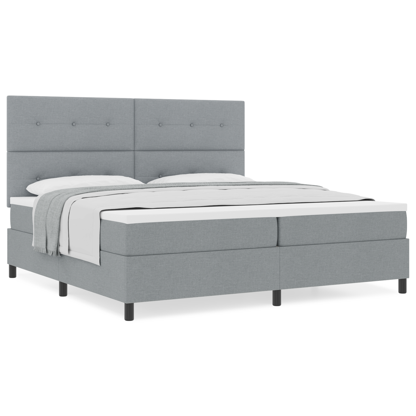 Box Spring Seng Med Madras Lys Grå 200X200 Cm Stof