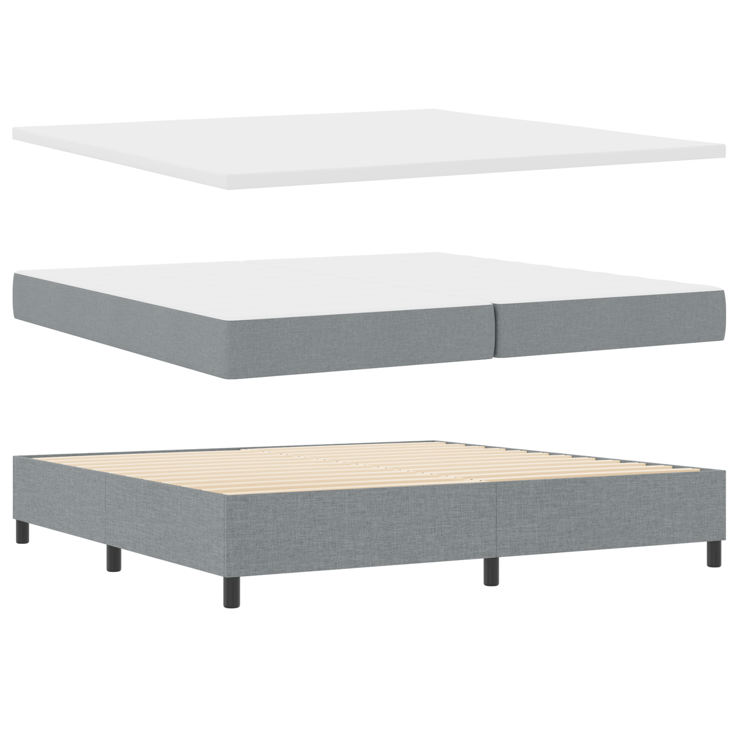 Box Spring Seng Med Madras Lys Grå 200X200 Cm Stof