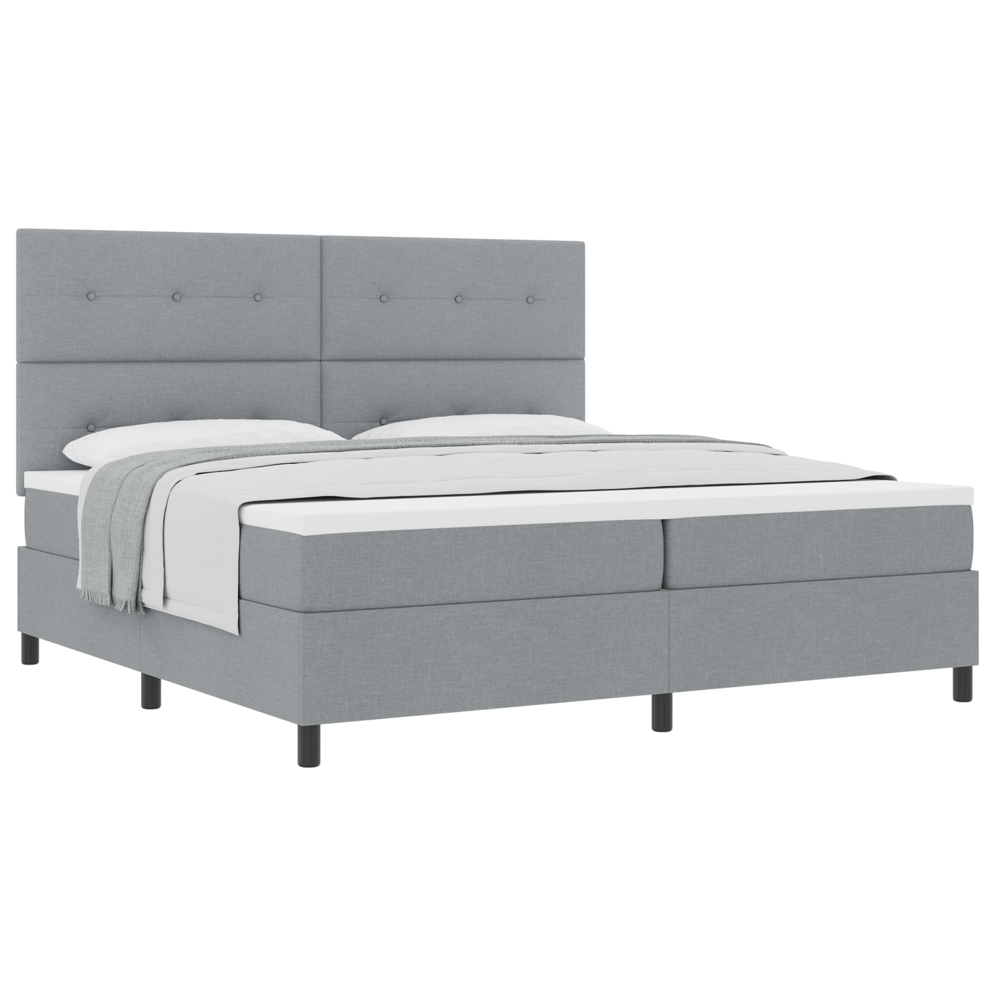 Box Spring Seng Med Madras Lys Grå 200X200 Cm Stof