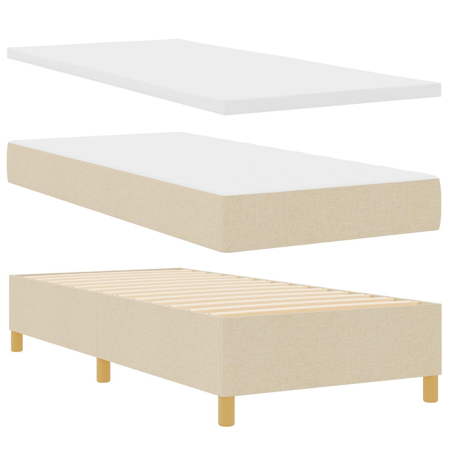 Box Spring Seng Med Hovedgærde Creme 100 X 200 Cm Stof